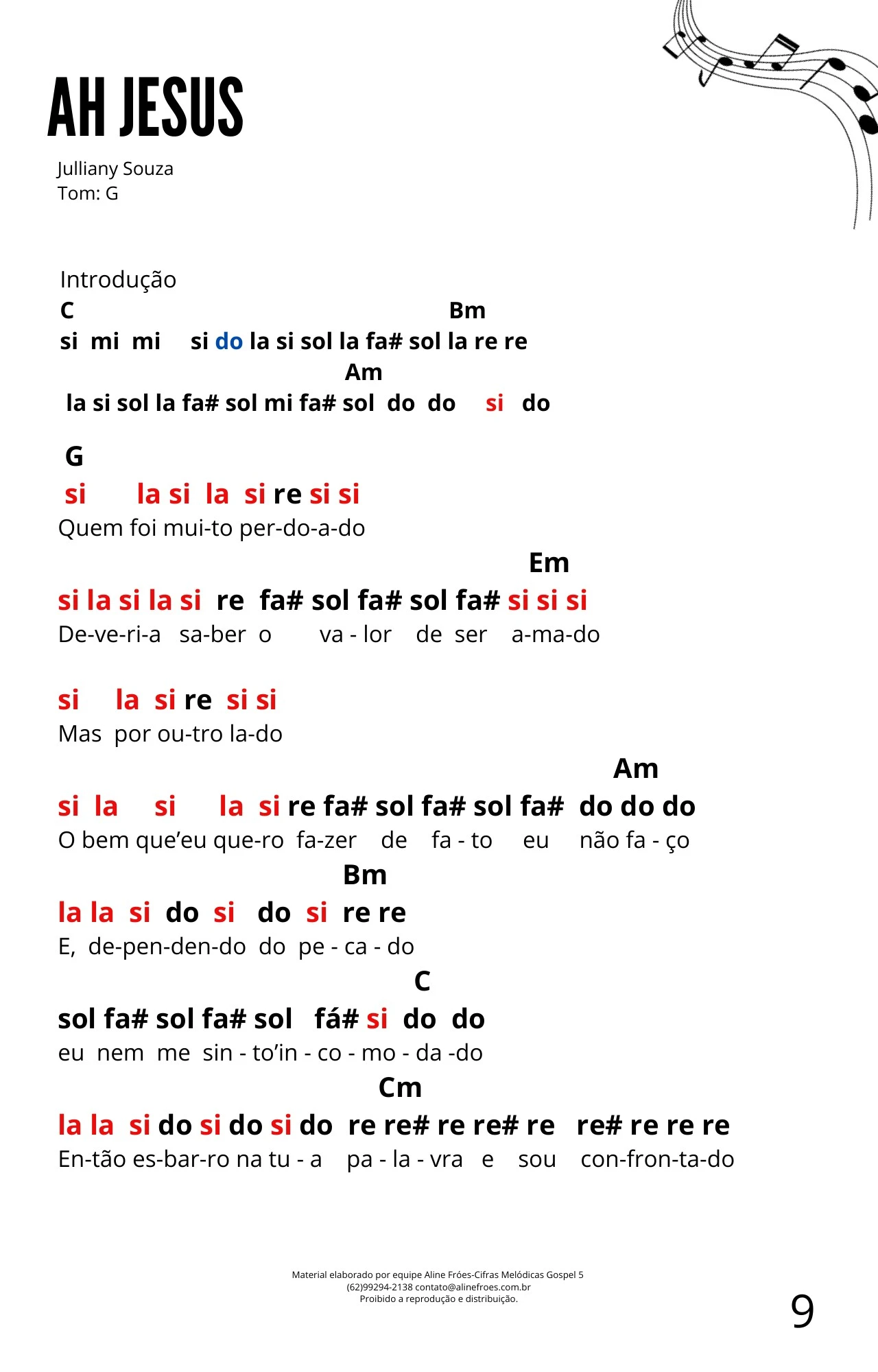Página original de Ah Jesus, sem alterações: introdução com solo, notas coloridas, acordes simplificados e letra da música